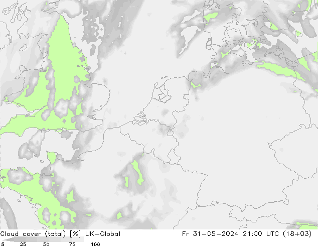 Cloud cover (total) UK-Global Pá 31.05.2024 21 UTC