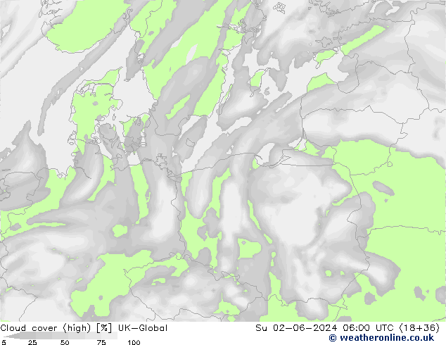 Cloud cover (high) UK-Global Su 02.06.2024 06 UTC