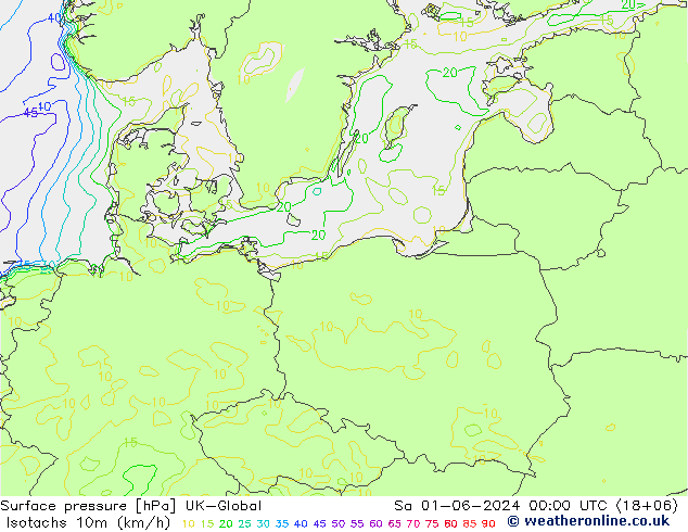 Isotachs (kph) UK-Global sam 01.06.2024 00 UTC