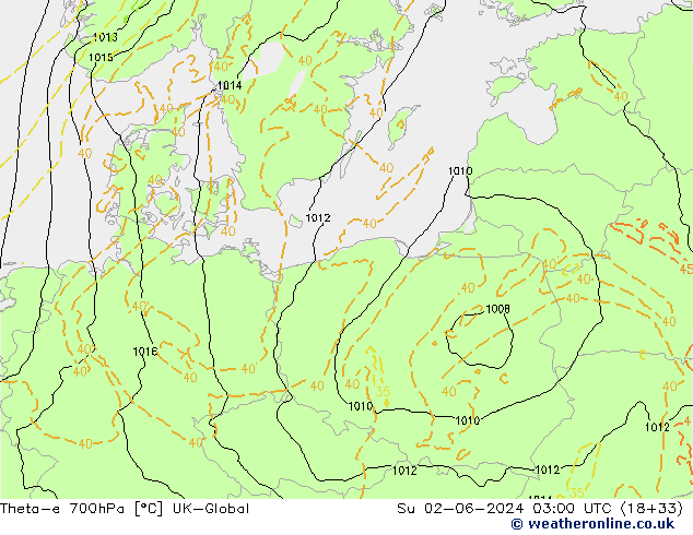 Theta-e 700hPa UK-Global dim 02.06.2024 03 UTC