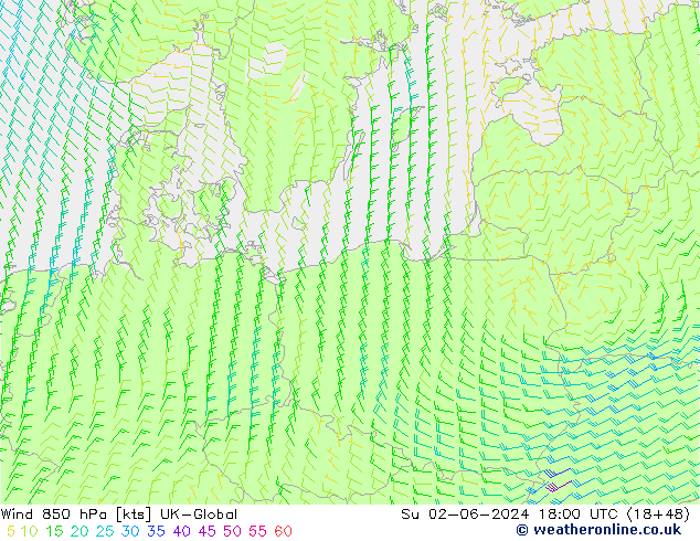 Viento 850 hPa UK-Global dom 02.06.2024 18 UTC