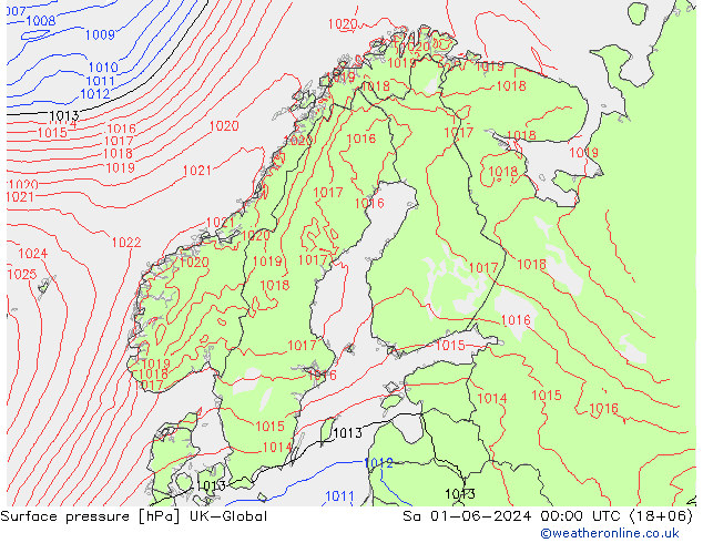 地面气压 UK-Global 星期六 01.06.2024 00 UTC