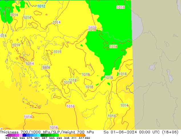 Thck 700-1000 hPa UK-Global Sa 01.06.2024 00 UTC