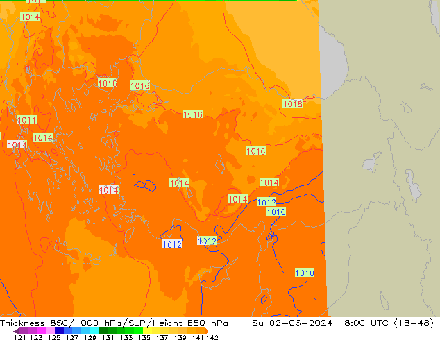 Thck 850-1000 гПа UK-Global Вс 02.06.2024 18 UTC