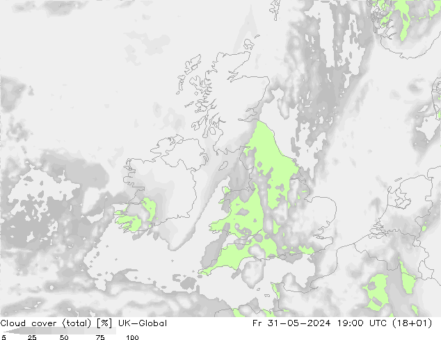 Nubes (total) UK-Global vie 31.05.2024 19 UTC