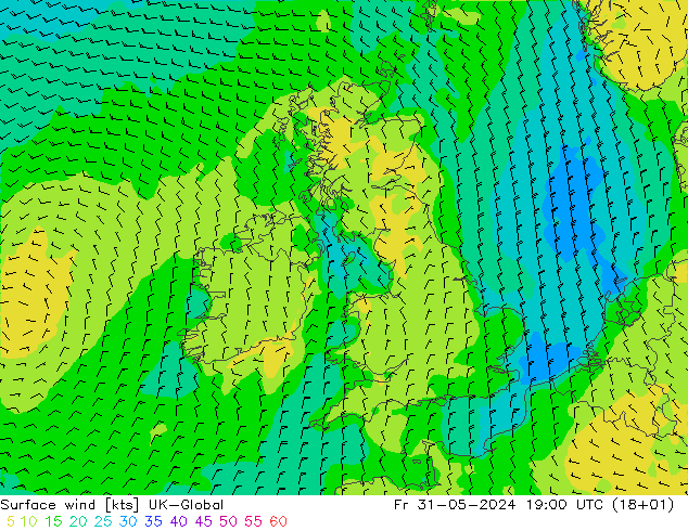 Surface wind UK-Global Fr 31.05.2024 19 UTC