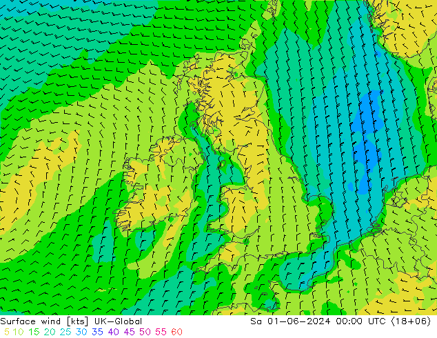 wiatr 10 m UK-Global so. 01.06.2024 00 UTC