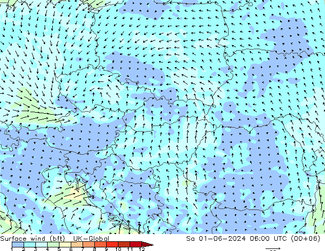 Surface wind (bft) UK-Global Sa 01.06.2024 06 UTC