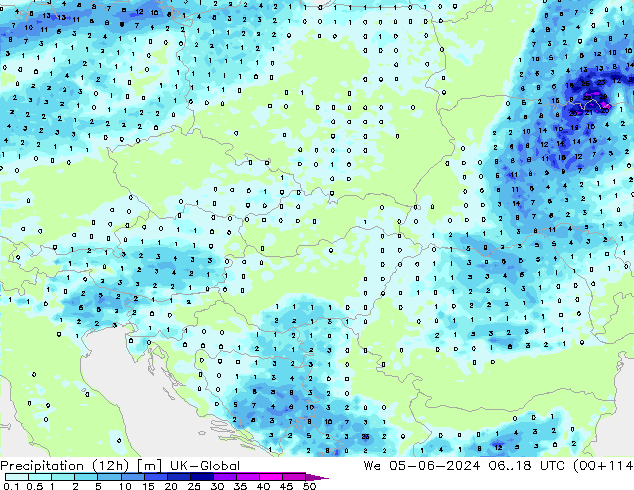 Precipitazione (12h) UK-Global mer 05.06.2024 18 UTC