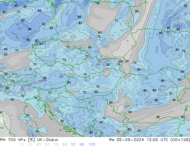 700 hPa Nispi Nem UK-Global Çar 05.06.2024 12 UTC