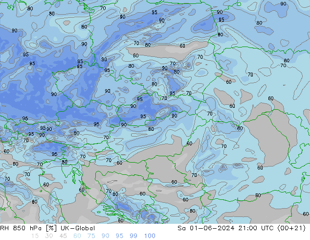 RH 850 гПа UK-Global сб 01.06.2024 21 UTC