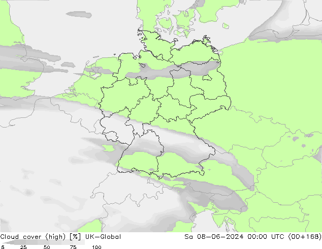 Cloud cover (high) UK-Global Sa 08.06.2024 00 UTC