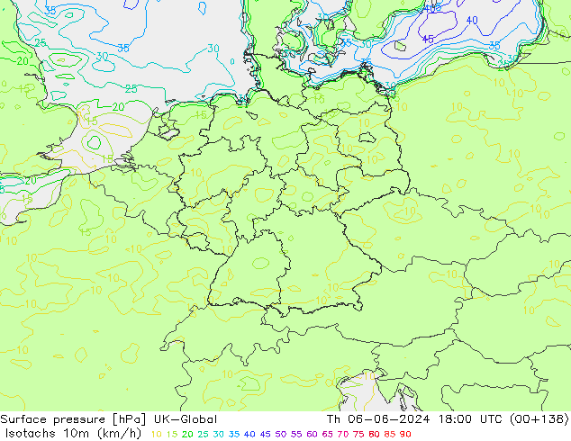 Isotaca (kph) UK-Global jue 06.06.2024 18 UTC