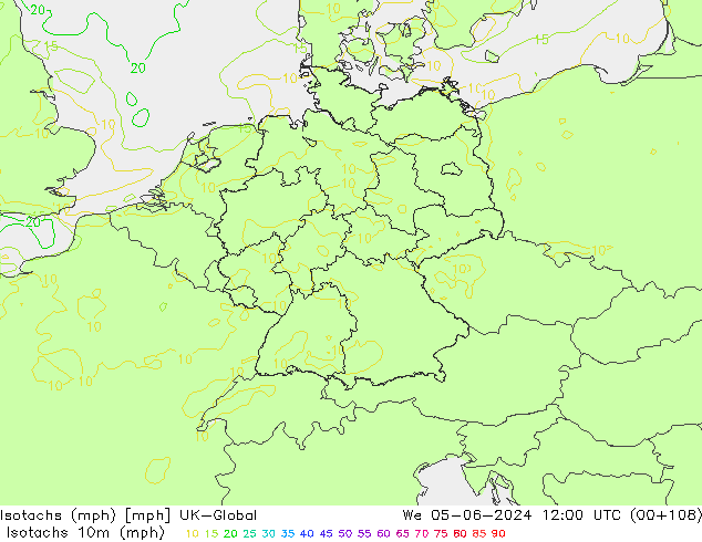 Isotachen (mph) UK-Global wo 05.06.2024 12 UTC