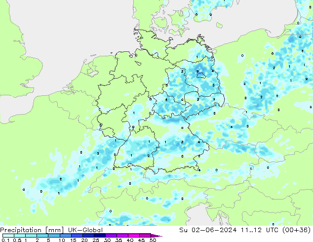 Srážky UK-Global Ne 02.06.2024 12 UTC