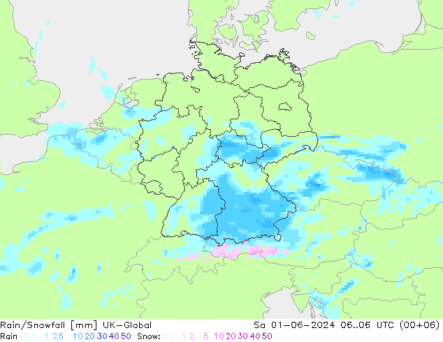 Rain/Snowfall UK-Global  01.06.2024 06 UTC