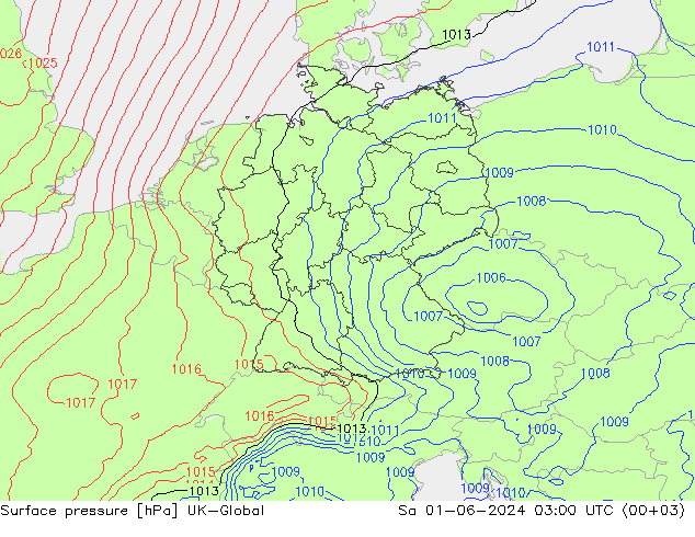 Atmosférický tlak UK-Global So 01.06.2024 03 UTC