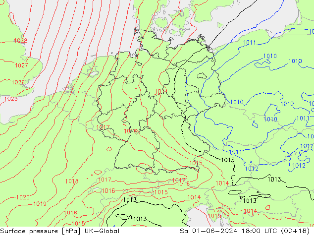 Luchtdruk (Grond) UK-Global za 01.06.2024 18 UTC