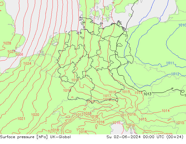 Atmosférický tlak UK-Global Ne 02.06.2024 00 UTC