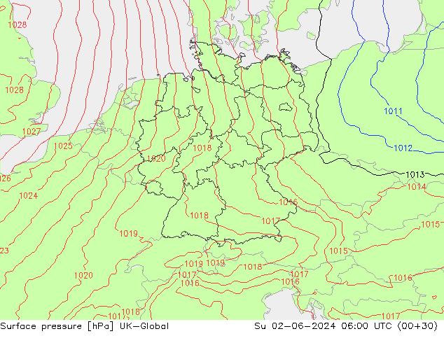 pression de l'air UK-Global dim 02.06.2024 06 UTC