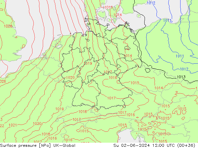 Surface pressure UK-Global Su 02.06.2024 12 UTC