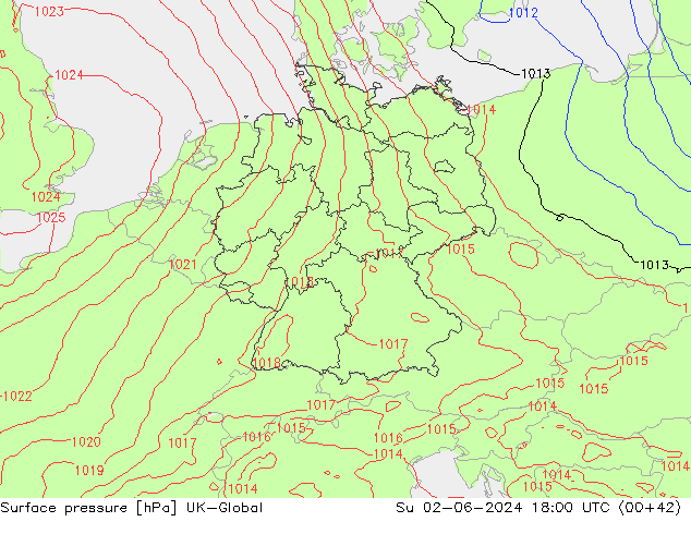 Atmosférický tlak UK-Global Ne 02.06.2024 18 UTC