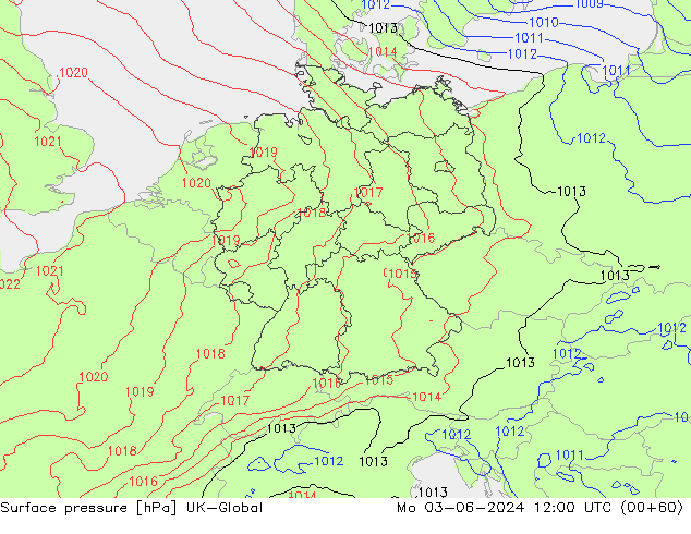 Pressione al suolo UK-Global lun 03.06.2024 12 UTC