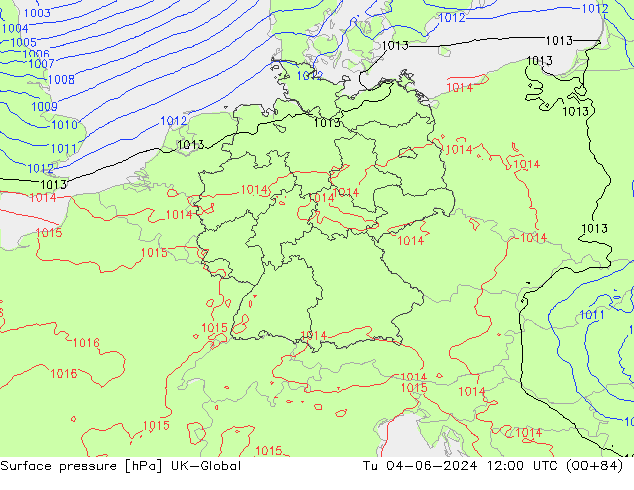 Surface pressure UK-Global Tu 04.06.2024 12 UTC