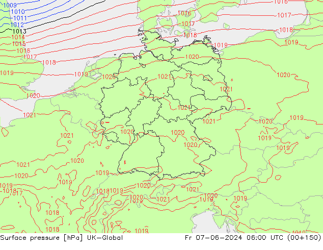 Pressione al suolo UK-Global ven 07.06.2024 06 UTC