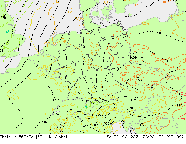 Theta-e 850hPa UK-Global Sa 01.06.2024 00 UTC
