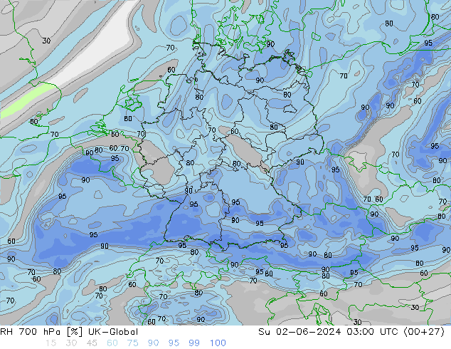 RH 700 hPa UK-Global So 02.06.2024 03 UTC