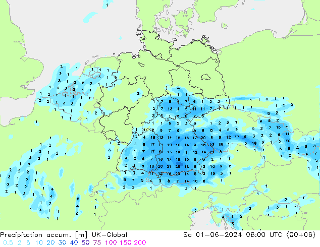 Precipitation accum. UK-Global Sa 01.06.2024 06 UTC