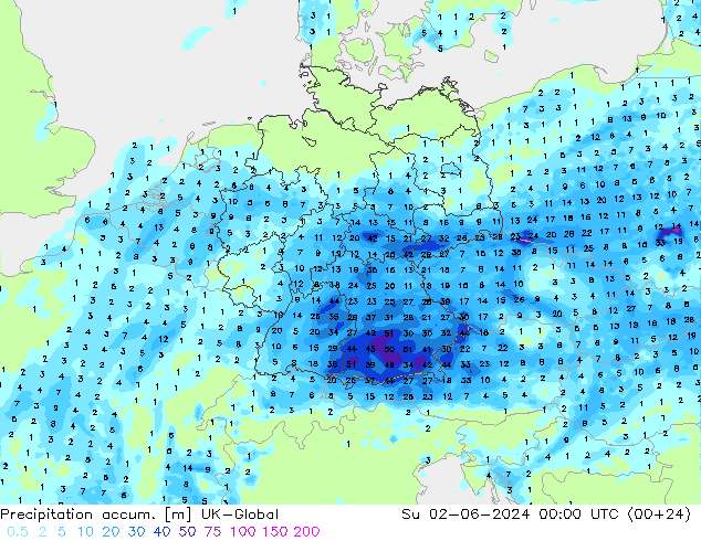 Precipitation accum. UK-Global Ne 02.06.2024 00 UTC