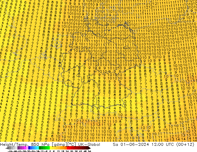 Height/Temp. 850 hPa UK-Global sab 01.06.2024 12 UTC