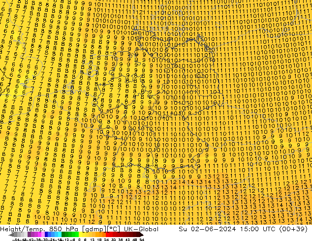 Géop./Temp. 850 hPa UK-Global dim 02.06.2024 15 UTC