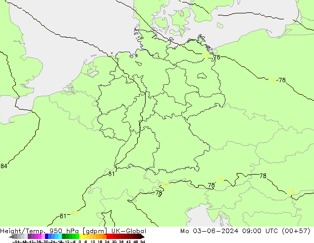 Height/Temp. 950 hPa UK-Global  03.06.2024 09 UTC