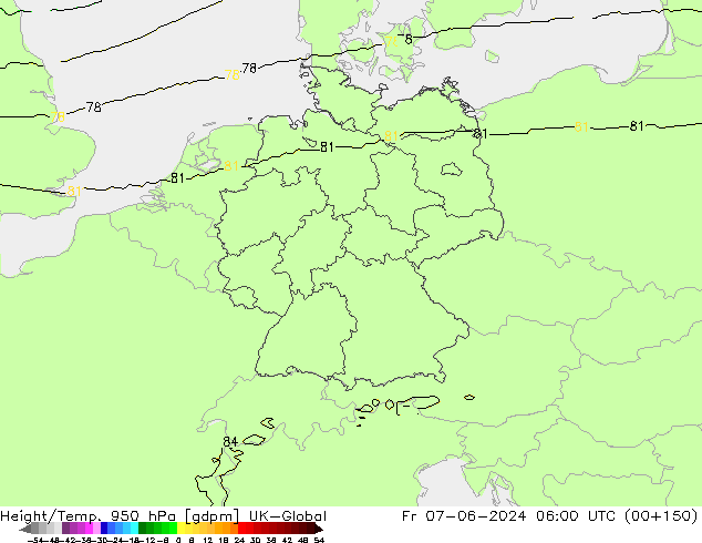 Height/Temp. 950 hPa UK-Global Fr 07.06.2024 06 UTC