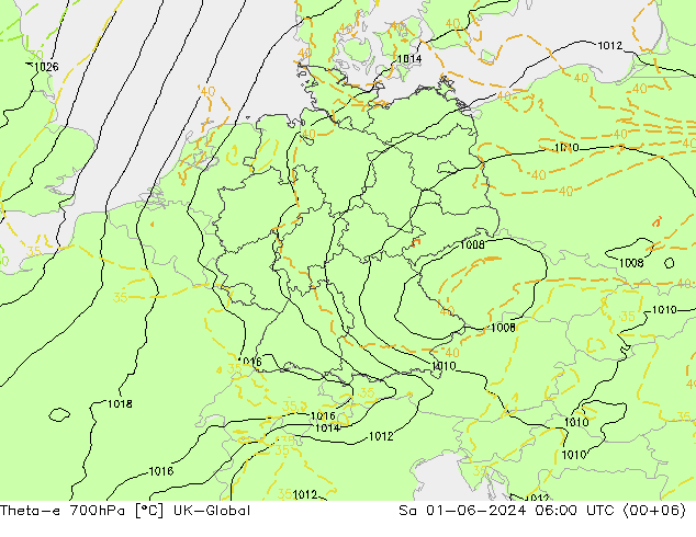 Theta-e 700hPa UK-Global Sa 01.06.2024 06 UTC
