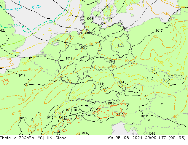 Theta-e 700hPa UK-Global Qua 05.06.2024 00 UTC