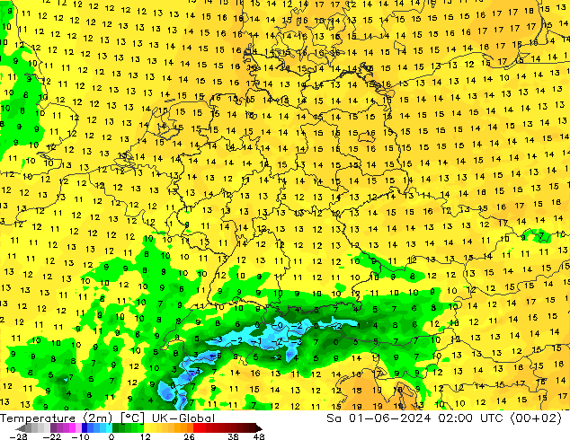 Temperatura (2m) UK-Global sáb 01.06.2024 02 UTC