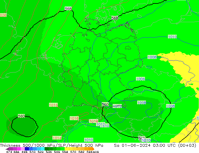 Schichtdicke 500-1000 hPa UK-Global Sa 01.06.2024 03 UTC