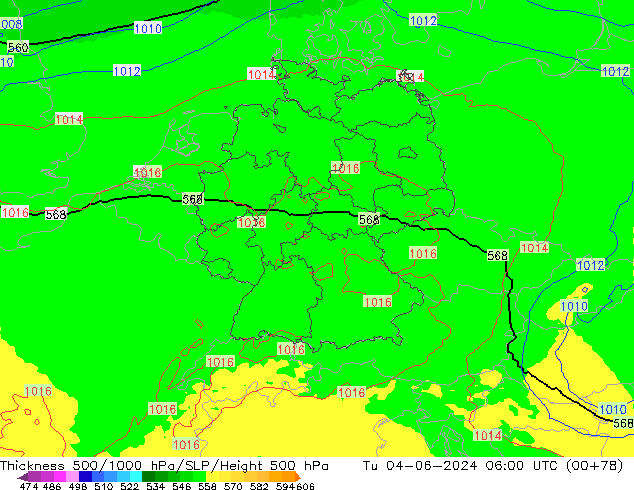 Schichtdicke 500-1000 hPa UK-Global Di 04.06.2024 06 UTC