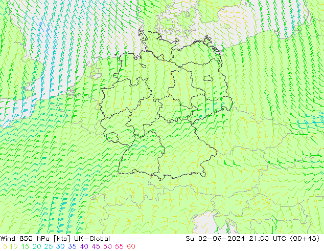 Wind 850 hPa UK-Global Ne 02.06.2024 21 UTC