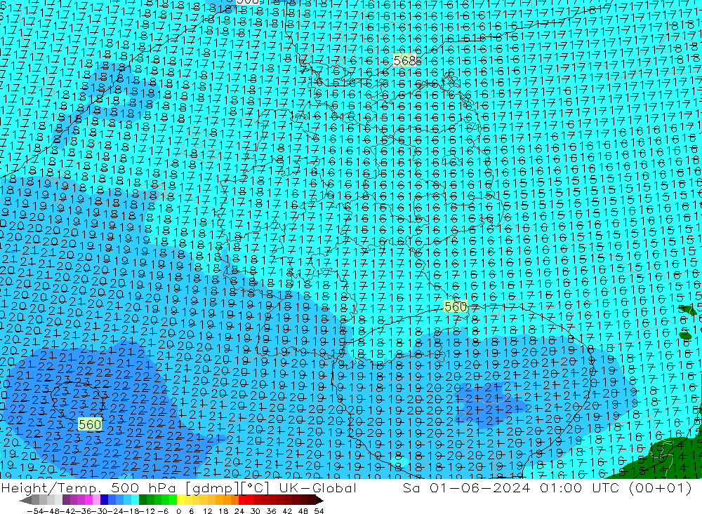 Height/Temp. 500 hPa UK-Global  01.06.2024 01 UTC