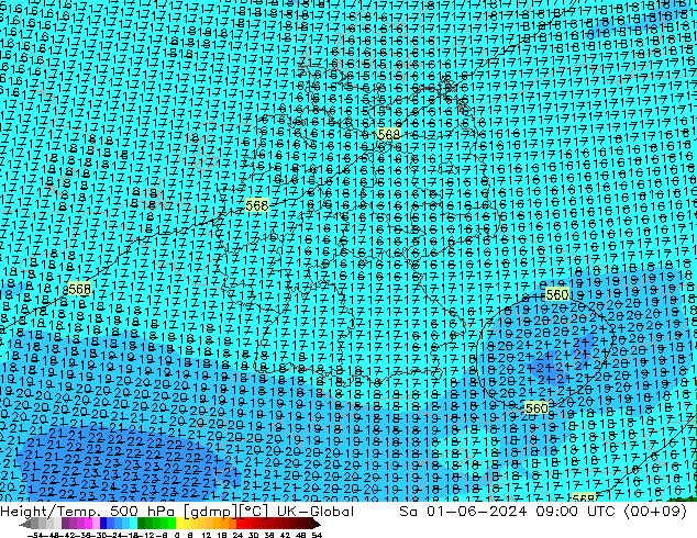 Géop./Temp. 500 hPa UK-Global sam 01.06.2024 09 UTC