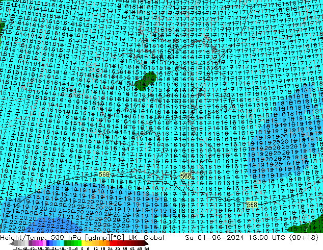 Height/Temp. 500 hPa UK-Global Sa 01.06.2024 18 UTC