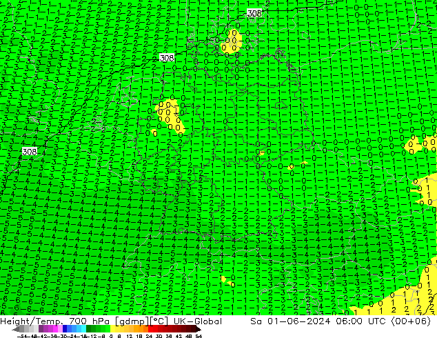 Yükseklik/Sıc. 700 hPa UK-Global Cts 01.06.2024 06 UTC