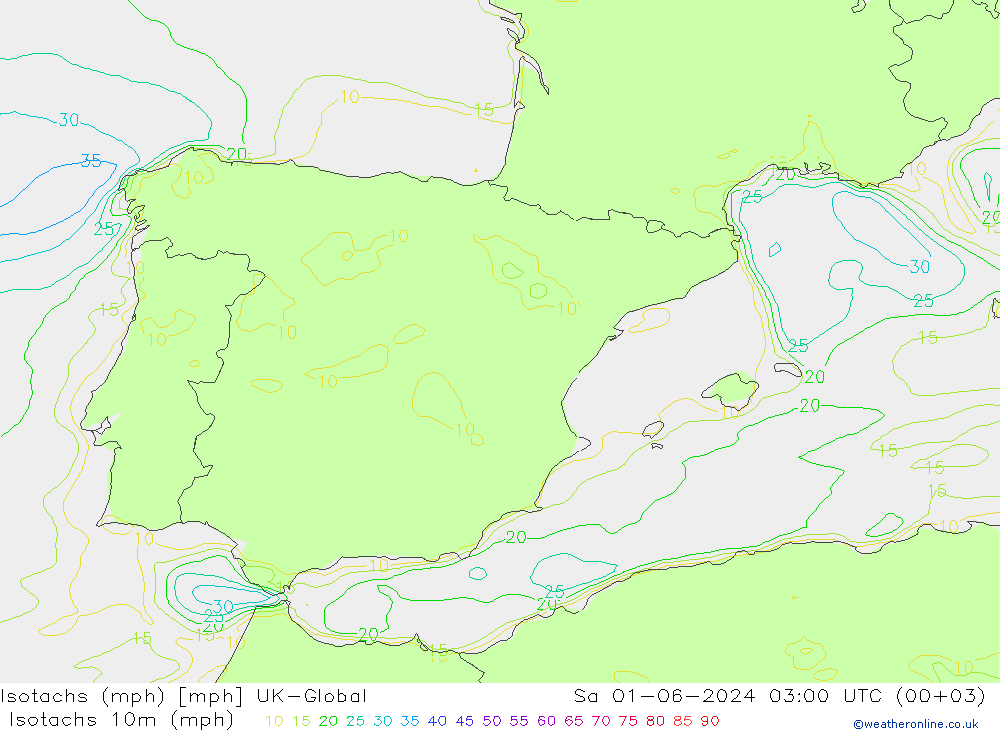 Isotachs (mph) UK-Global sab 01.06.2024 03 UTC