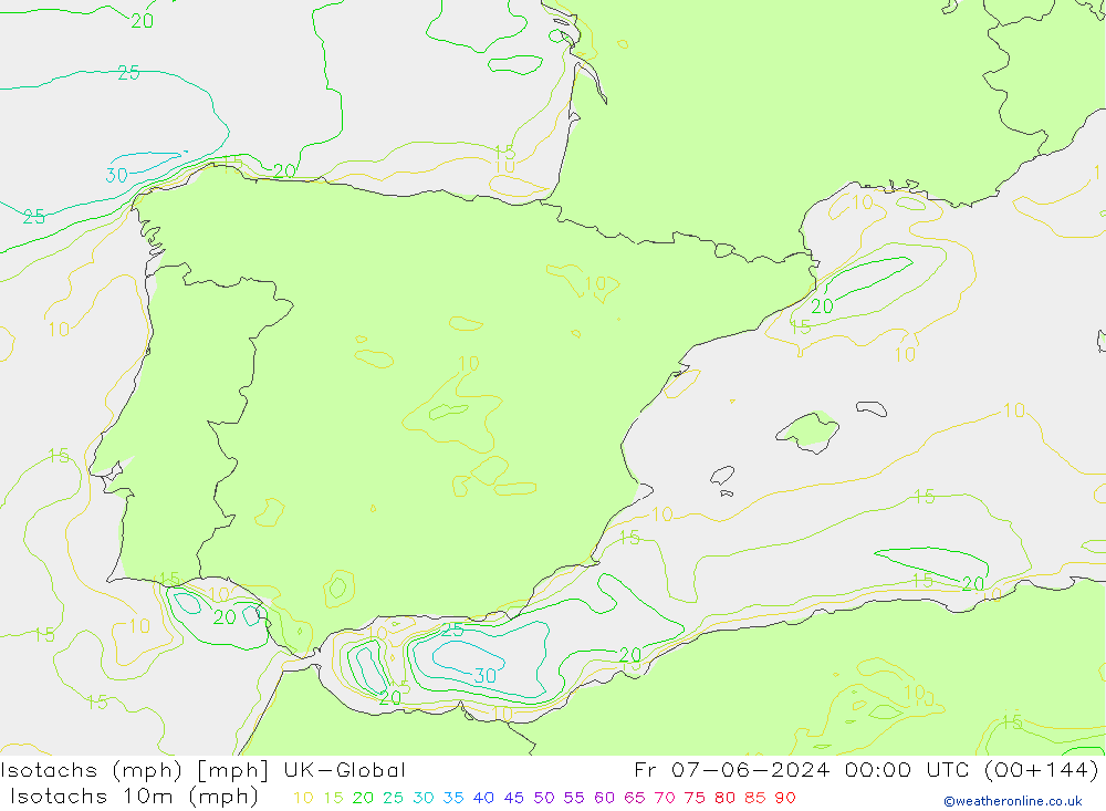 Isotachs (mph) UK-Global пт 07.06.2024 00 UTC