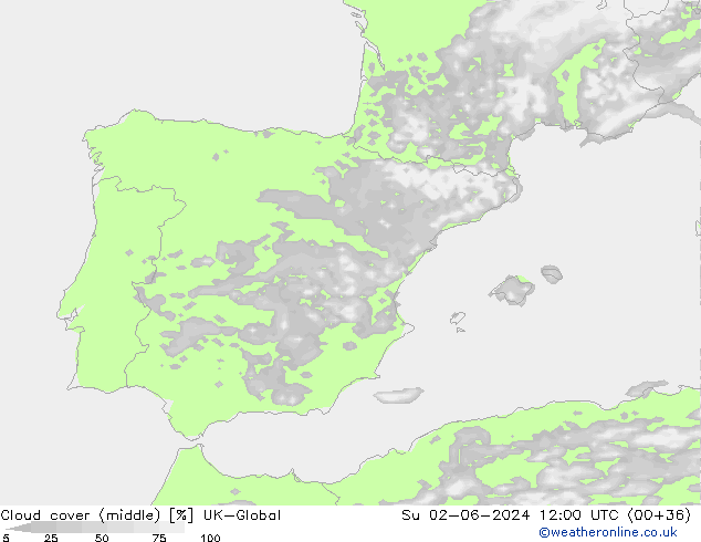 Bewolking (Middelb.) UK-Global zo 02.06.2024 12 UTC